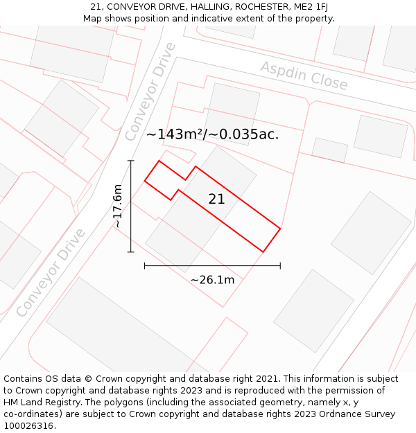 21, CONVEYOR DRIVE, HALLING, ROCHESTER, ME2 1FJ: Plot and title map