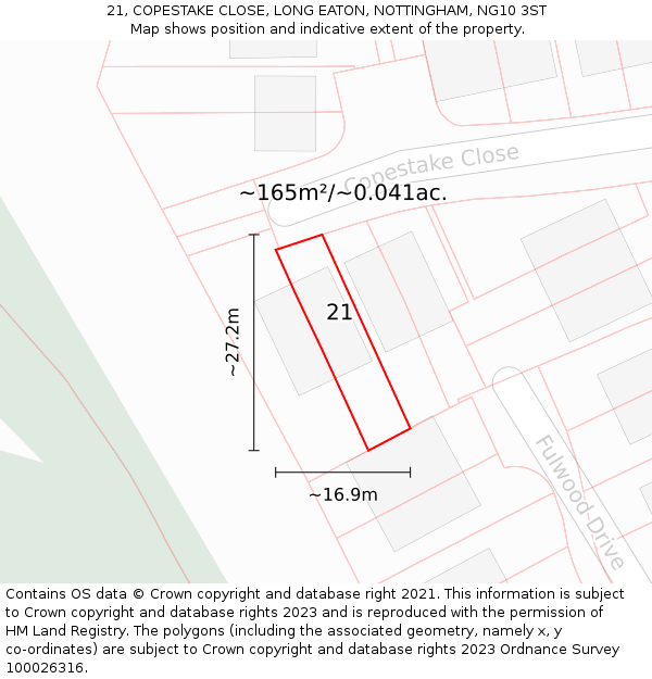 21, COPESTAKE CLOSE, LONG EATON, NOTTINGHAM, NG10 3ST: Plot and title map