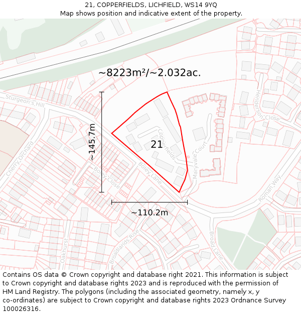 21, COPPERFIELDS, LICHFIELD, WS14 9YQ: Plot and title map