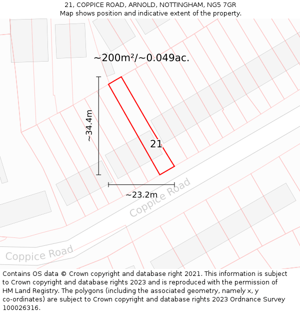 21, COPPICE ROAD, ARNOLD, NOTTINGHAM, NG5 7GR: Plot and title map