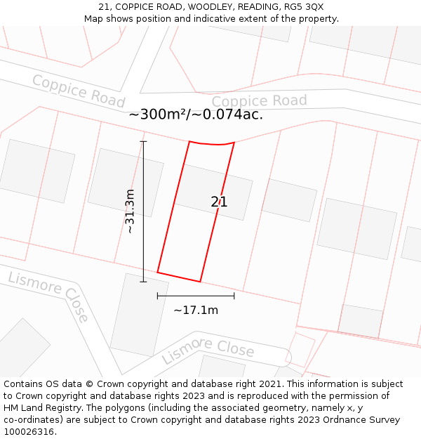 21, COPPICE ROAD, WOODLEY, READING, RG5 3QX: Plot and title map