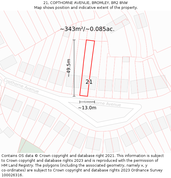 21, COPTHORNE AVENUE, BROMLEY, BR2 8NW: Plot and title map