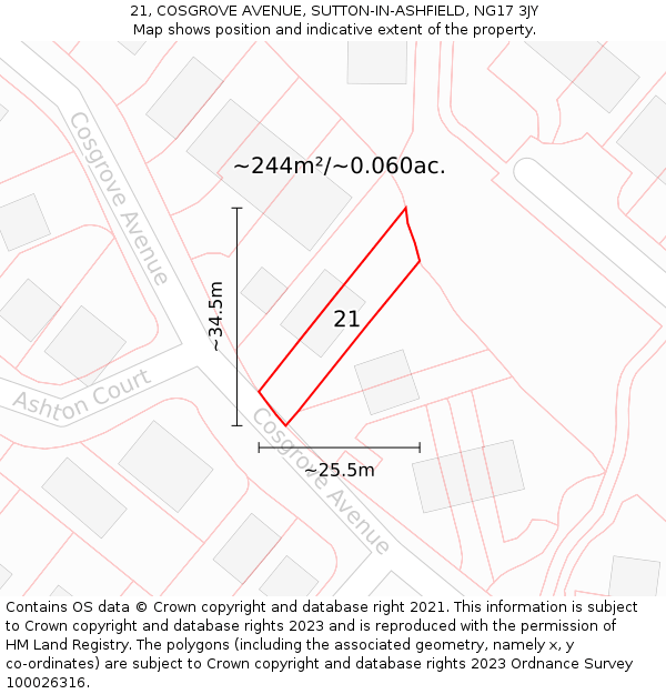 21, COSGROVE AVENUE, SUTTON-IN-ASHFIELD, NG17 3JY: Plot and title map