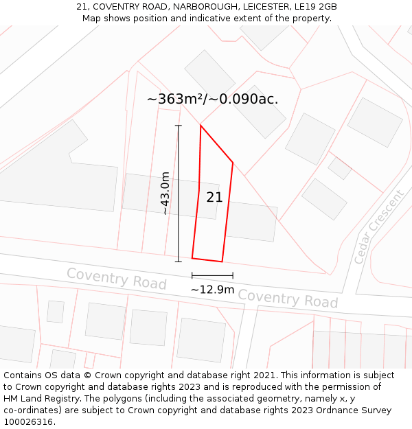 21, COVENTRY ROAD, NARBOROUGH, LEICESTER, LE19 2GB: Plot and title map