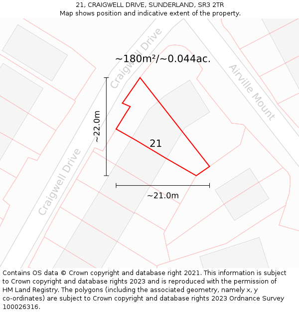 21, CRAIGWELL DRIVE, SUNDERLAND, SR3 2TR: Plot and title map