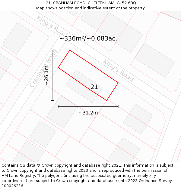 21, CRANHAM ROAD, CHELTENHAM, GL52 6BQ: Plot and title map