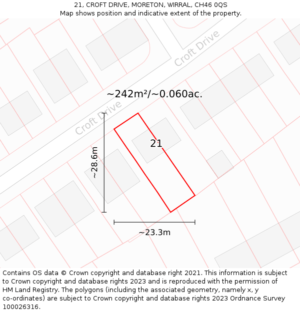 21, CROFT DRIVE, MORETON, WIRRAL, CH46 0QS: Plot and title map