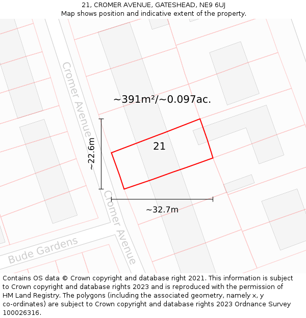 21, CROMER AVENUE, GATESHEAD, NE9 6UJ: Plot and title map