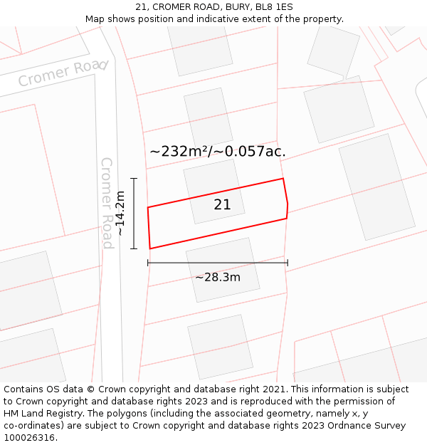 21, CROMER ROAD, BURY, BL8 1ES: Plot and title map