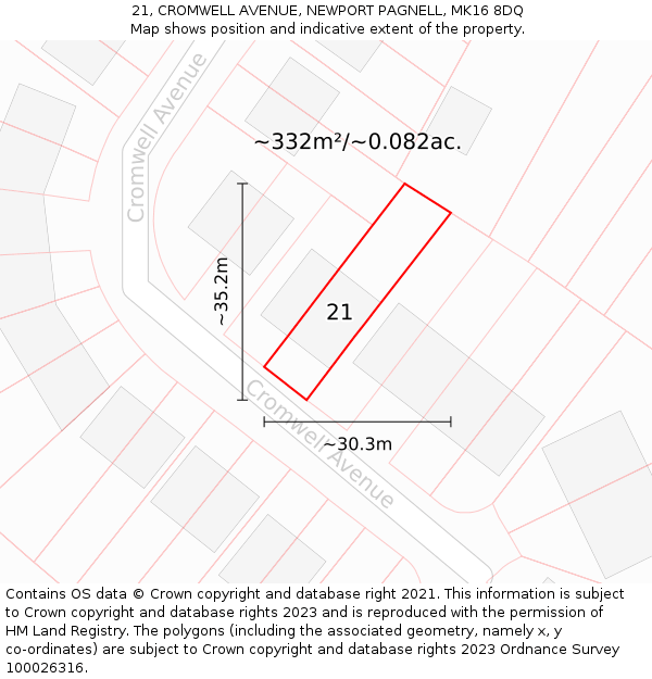21, CROMWELL AVENUE, NEWPORT PAGNELL, MK16 8DQ: Plot and title map