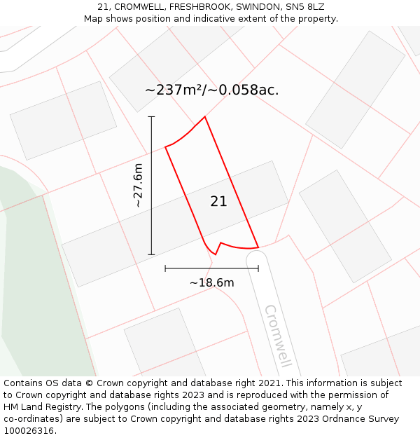 21, CROMWELL, FRESHBROOK, SWINDON, SN5 8LZ: Plot and title map