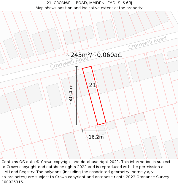 21, CROMWELL ROAD, MAIDENHEAD, SL6 6BJ: Plot and title map