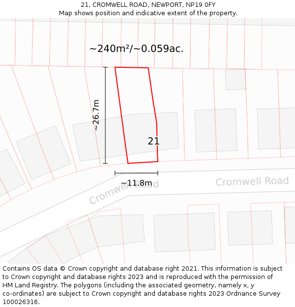 21, CROMWELL ROAD, NEWPORT, NP19 0FY: Plot and title map