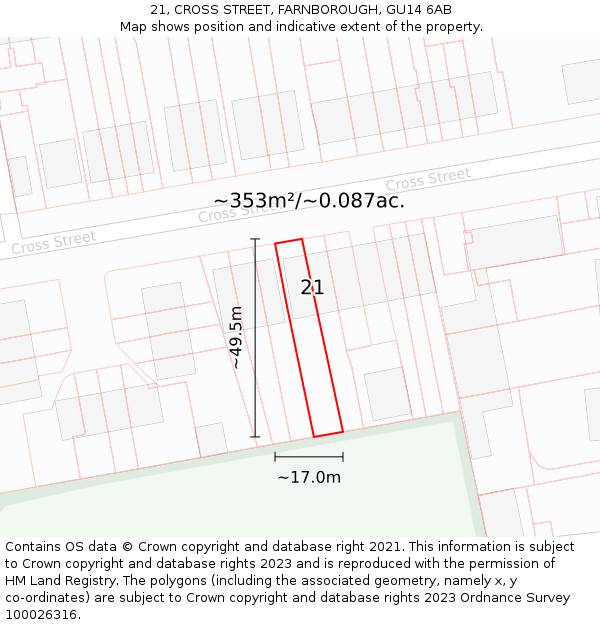 21, CROSS STREET, FARNBOROUGH, GU14 6AB: Plot and title map