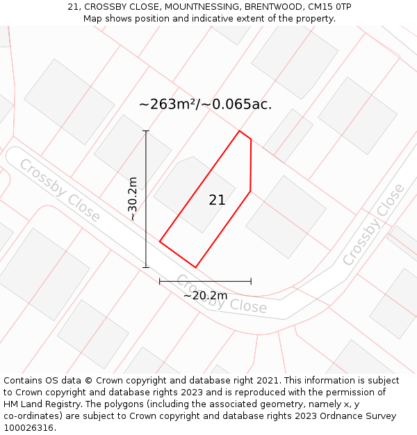 21, CROSSBY CLOSE, MOUNTNESSING, BRENTWOOD, CM15 0TP: Plot and title map