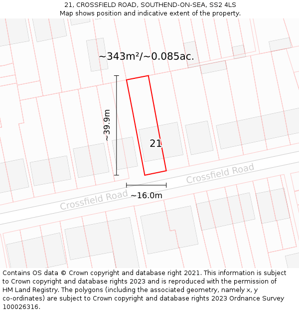 21, CROSSFIELD ROAD, SOUTHEND-ON-SEA, SS2 4LS: Plot and title map