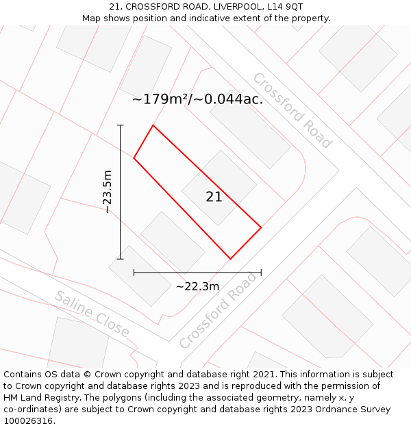 21, CROSSFORD ROAD, LIVERPOOL, L14 9QT: Plot and title map