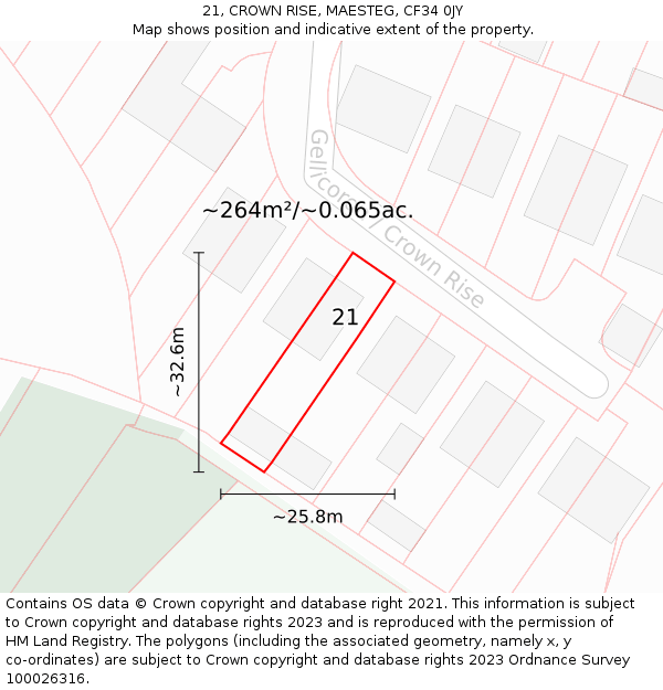 21, CROWN RISE, MAESTEG, CF34 0JY: Plot and title map