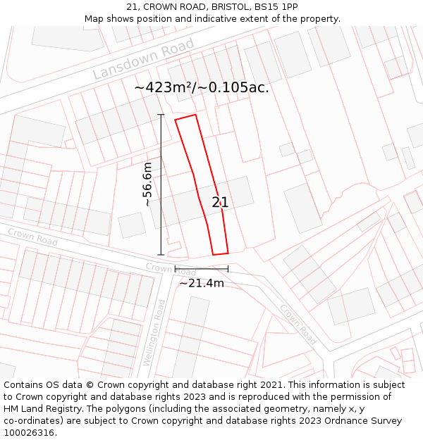 21, CROWN ROAD, BRISTOL, BS15 1PP: Plot and title map