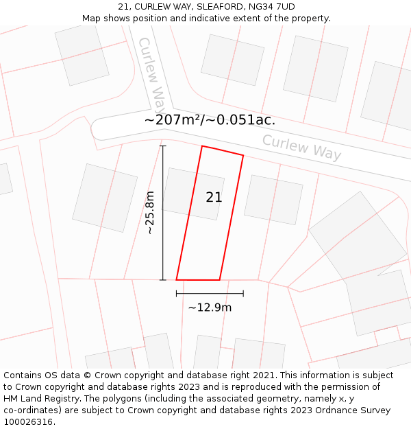 21, CURLEW WAY, SLEAFORD, NG34 7UD: Plot and title map