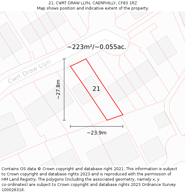 21, CWRT DRAW LLYN, CAERPHILLY, CF83 1RZ: Plot and title map