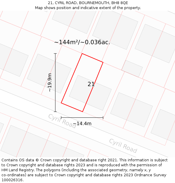 21, CYRIL ROAD, BOURNEMOUTH, BH8 8QE: Plot and title map