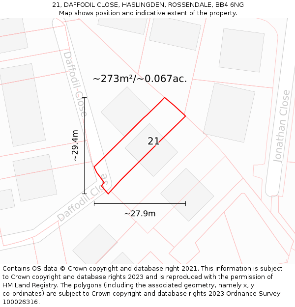 21, DAFFODIL CLOSE, HASLINGDEN, ROSSENDALE, BB4 6NG: Plot and title map