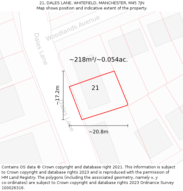 21, DALES LANE, WHITEFIELD, MANCHESTER, M45 7JN: Plot and title map