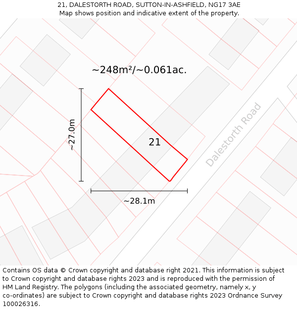 21, DALESTORTH ROAD, SUTTON-IN-ASHFIELD, NG17 3AE: Plot and title map