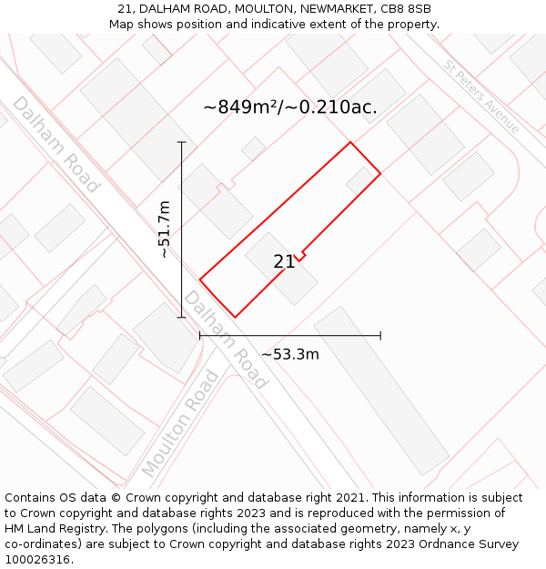 21, DALHAM ROAD, MOULTON, NEWMARKET, CB8 8SB: Plot and title map