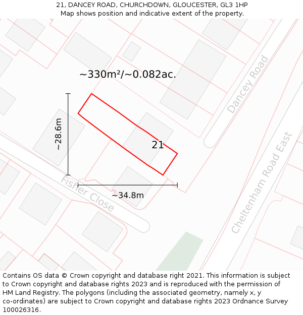 21, DANCEY ROAD, CHURCHDOWN, GLOUCESTER, GL3 1HP: Plot and title map