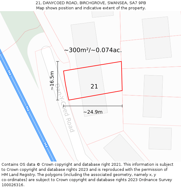 21, DANYCOED ROAD, BIRCHGROVE, SWANSEA, SA7 9PB: Plot and title map