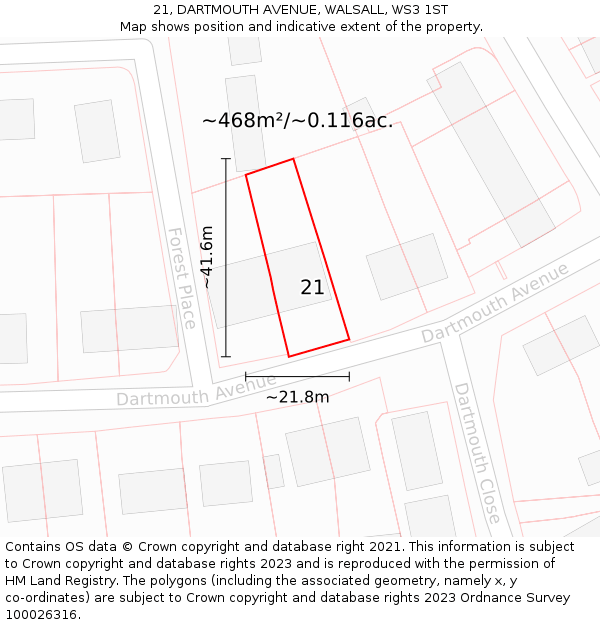 21, DARTMOUTH AVENUE, WALSALL, WS3 1ST: Plot and title map