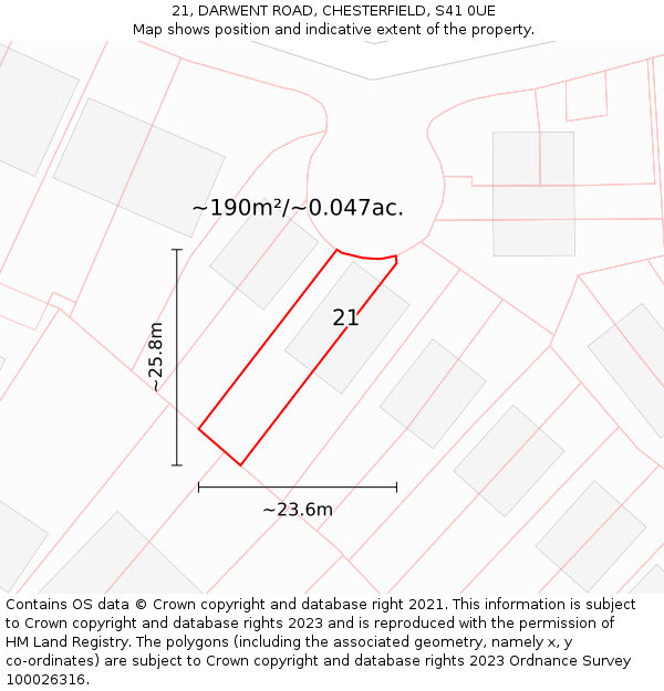 21, DARWENT ROAD, CHESTERFIELD, S41 0UE: Plot and title map