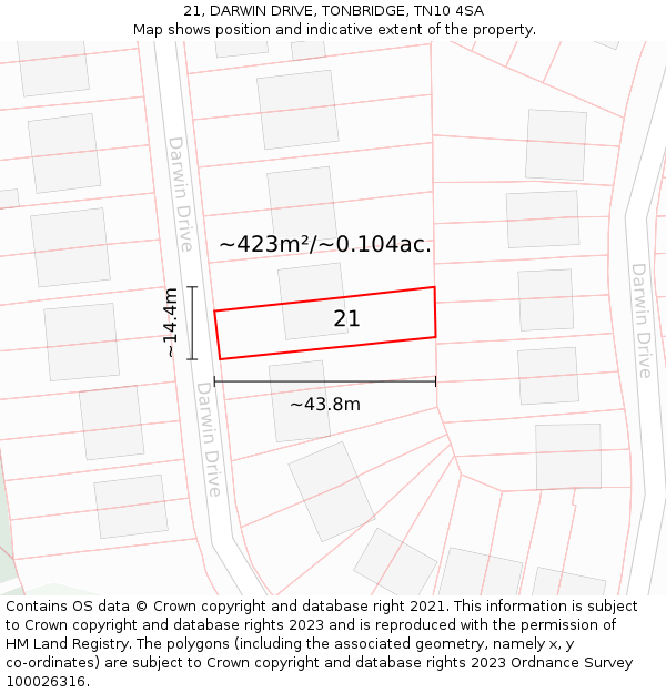 21, DARWIN DRIVE, TONBRIDGE, TN10 4SA: Plot and title map