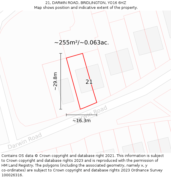 21, DARWIN ROAD, BRIDLINGTON, YO16 6HZ: Plot and title map