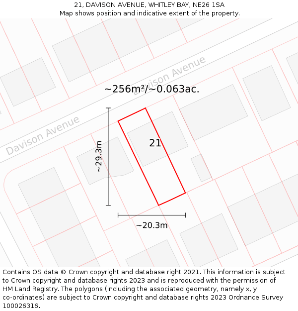 21, DAVISON AVENUE, WHITLEY BAY, NE26 1SA: Plot and title map