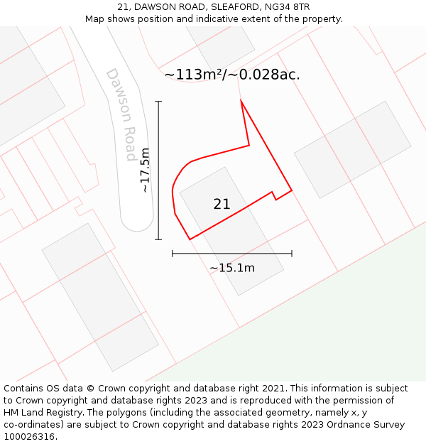 21, DAWSON ROAD, SLEAFORD, NG34 8TR: Plot and title map