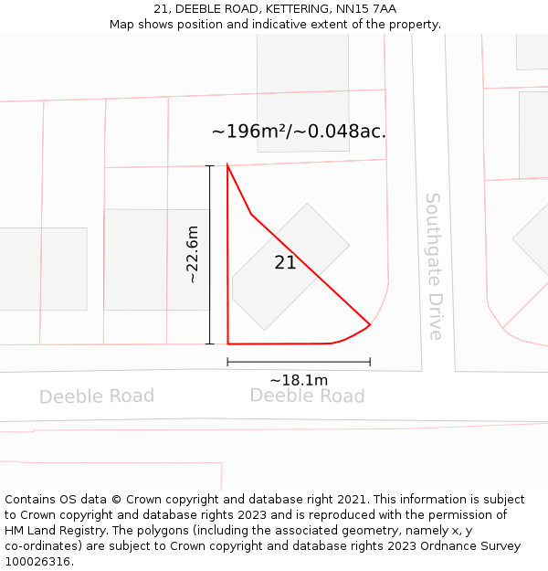 21, DEEBLE ROAD, KETTERING, NN15 7AA: Plot and title map