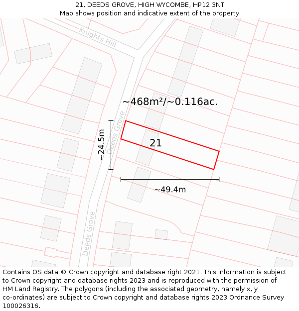 21, DEEDS GROVE, HIGH WYCOMBE, HP12 3NT: Plot and title map