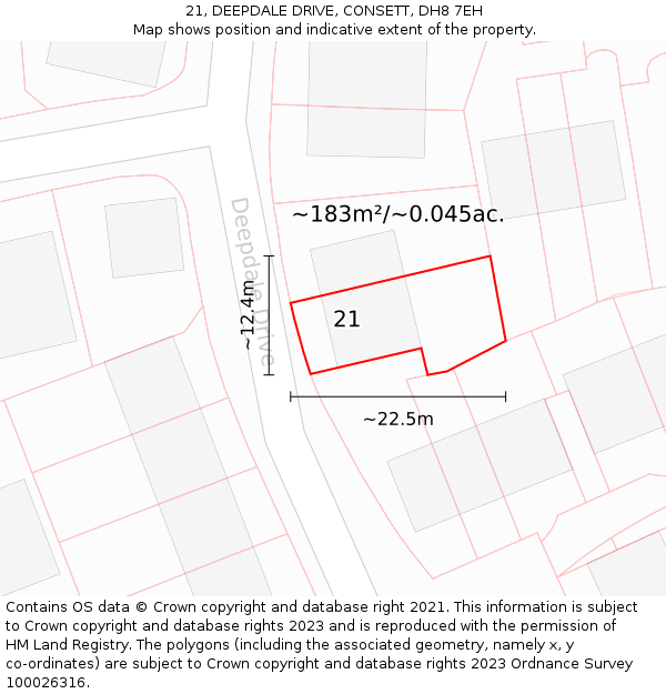 21, DEEPDALE DRIVE, CONSETT, DH8 7EH: Plot and title map