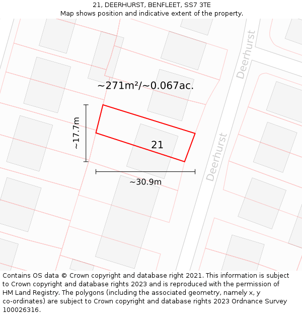 21, DEERHURST, BENFLEET, SS7 3TE: Plot and title map