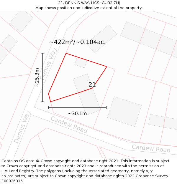 21, DENNIS WAY, LISS, GU33 7HJ: Plot and title map