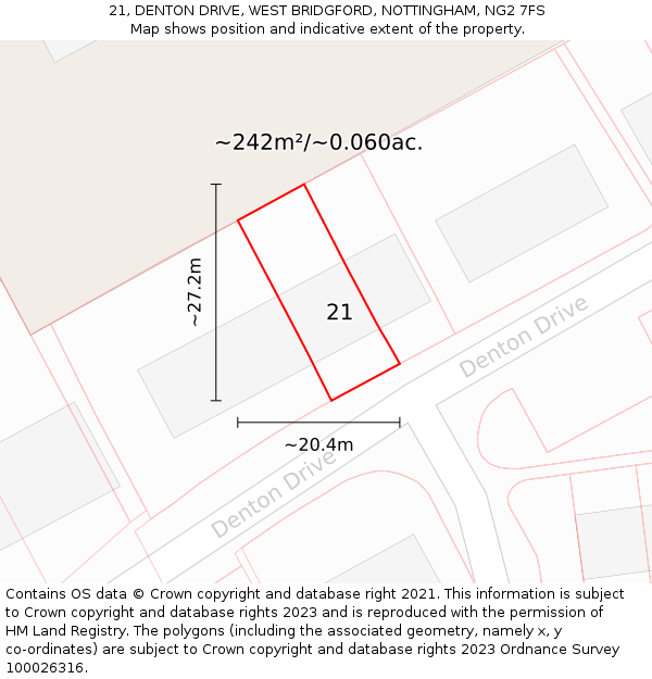 21, DENTON DRIVE, WEST BRIDGFORD, NOTTINGHAM, NG2 7FS: Plot and title map