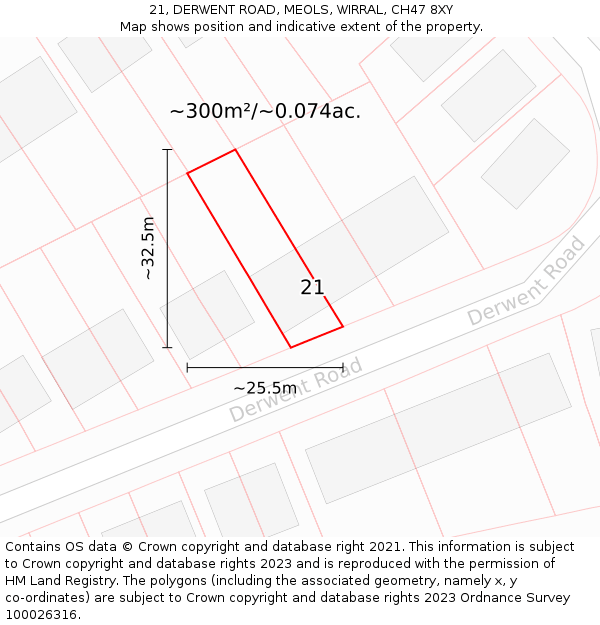 21, DERWENT ROAD, MEOLS, WIRRAL, CH47 8XY: Plot and title map