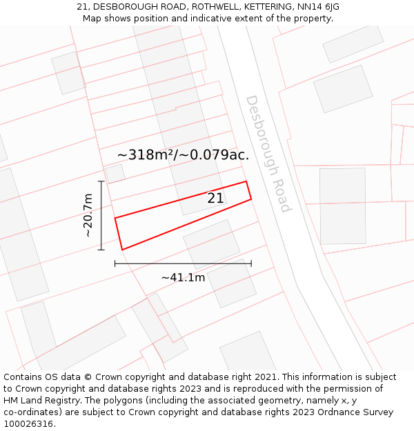 21, DESBOROUGH ROAD, ROTHWELL, KETTERING, NN14 6JG: Plot and title map