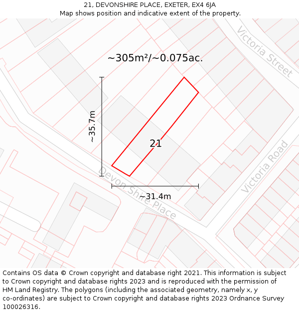 21, DEVONSHIRE PLACE, EXETER, EX4 6JA: Plot and title map