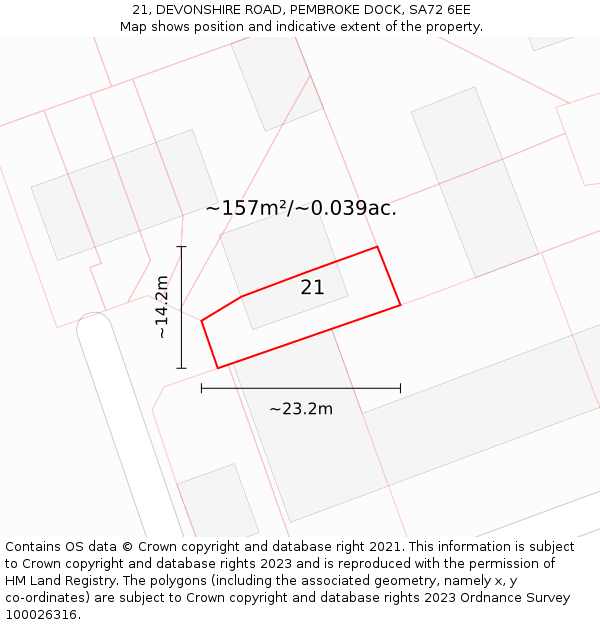 21, DEVONSHIRE ROAD, PEMBROKE DOCK, SA72 6EE: Plot and title map