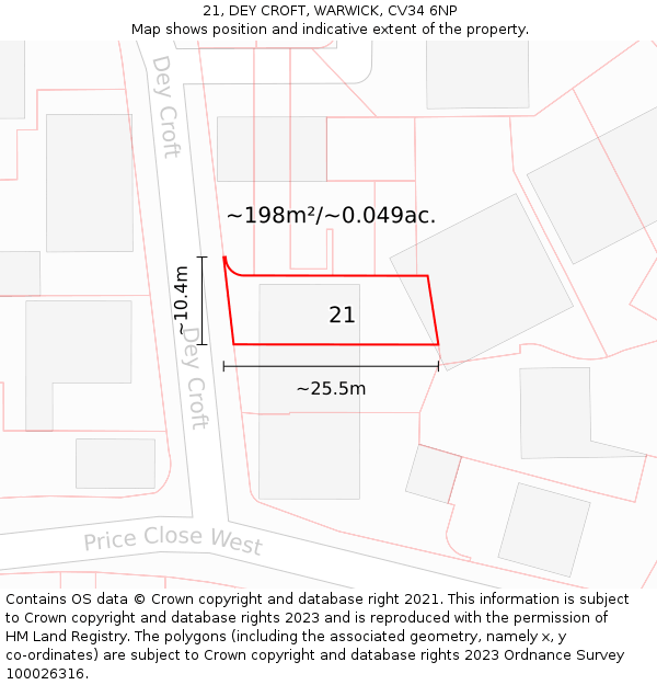 21, DEY CROFT, WARWICK, CV34 6NP: Plot and title map