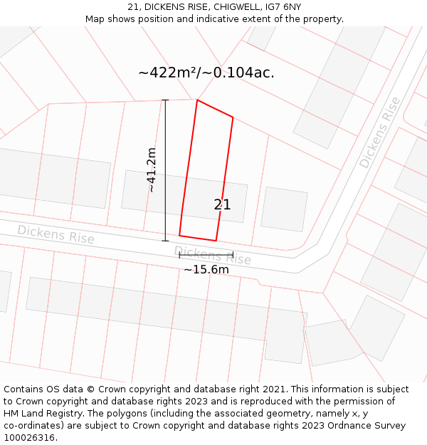 21, DICKENS RISE, CHIGWELL, IG7 6NY: Plot and title map